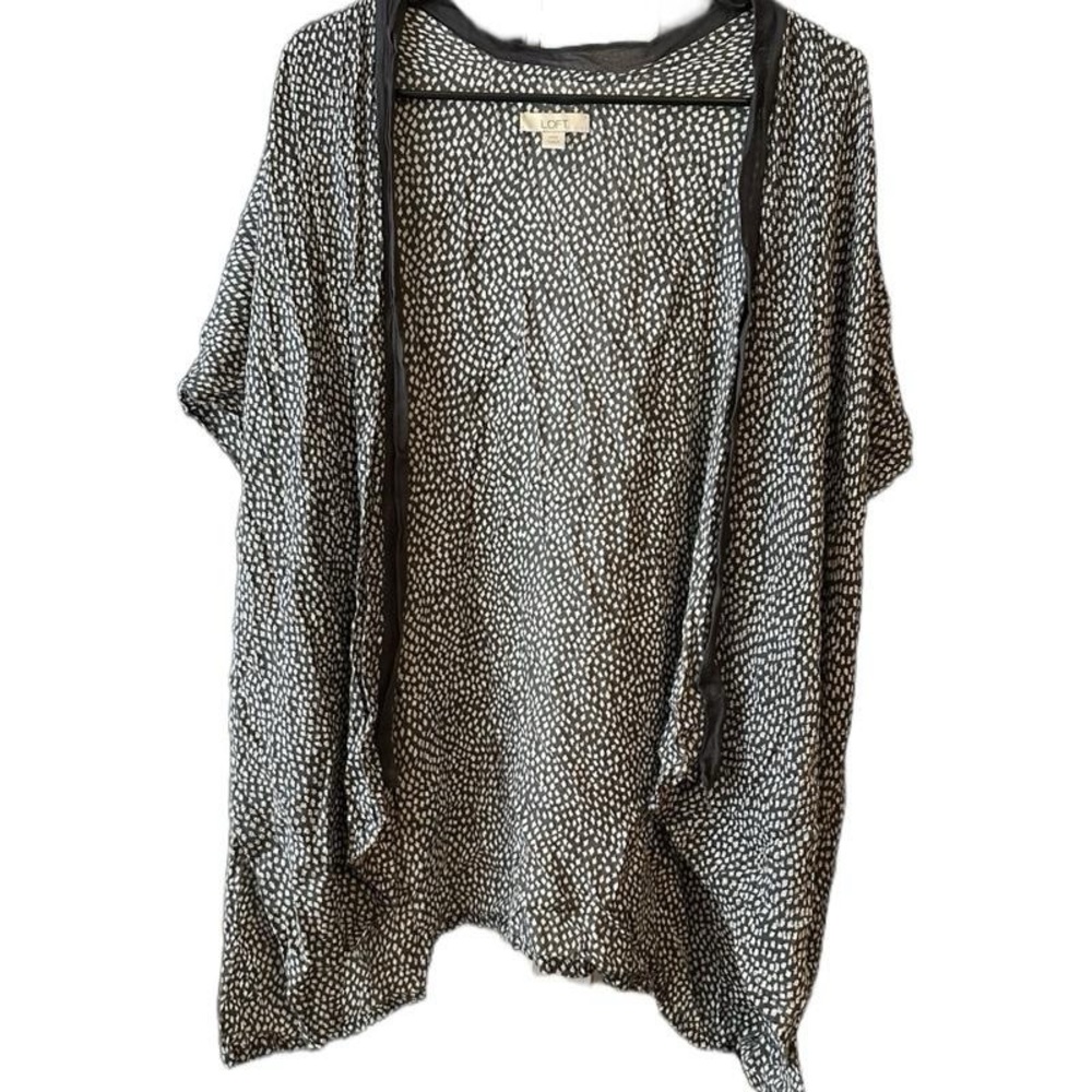 LOFT Blue‎ and White Poncho Sweater Speckled Open-Front Kimono Cardigan XS/S